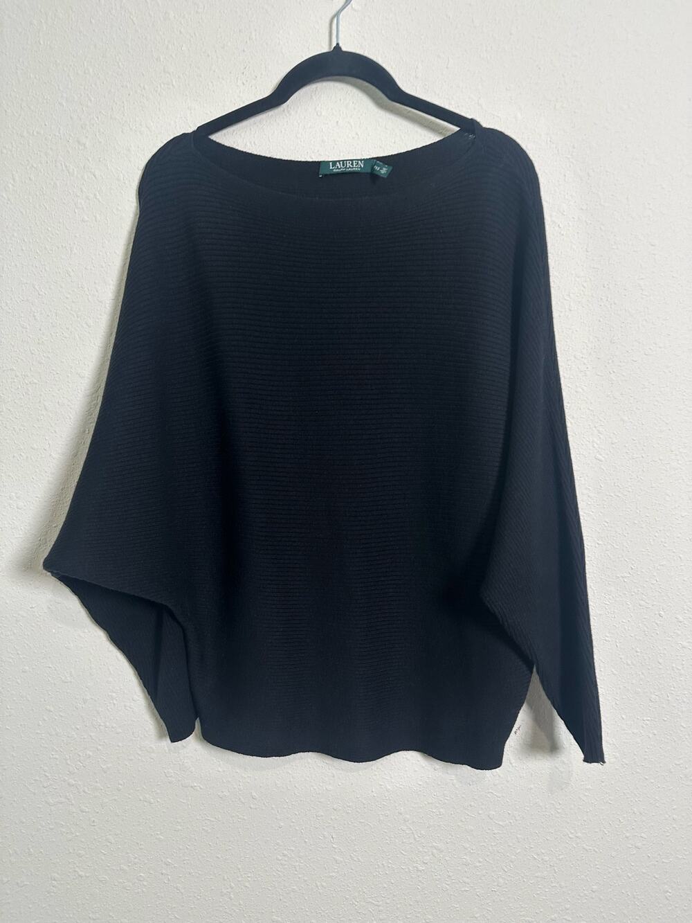 LAUREN Ralph Lauren women's ribbed knit sweater wide boat neck batwing sleeves.
